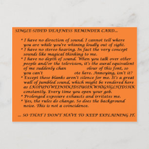 Single-Sided Deafness Crib Sheet Postcard