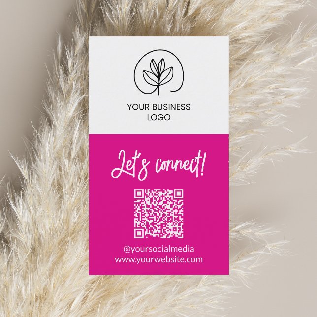 Single Sided Fuchsia Let's Connect QR Code Business Card (Creator Uploaded)