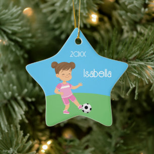 Single Sided Girl Soccer Star Ceramic Ornament
