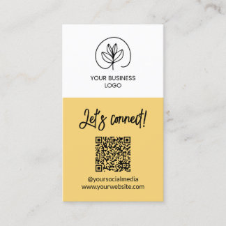 Single Sided Soft Yellow Let's Connect QR Code Business Card