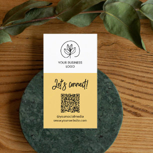 Single Sided Soft Yellow Let's Connect QR Code Business Card