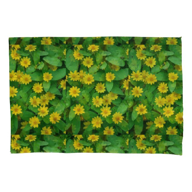 Single Standard Yellow Flower Green Leaf Pillowcase (Front)