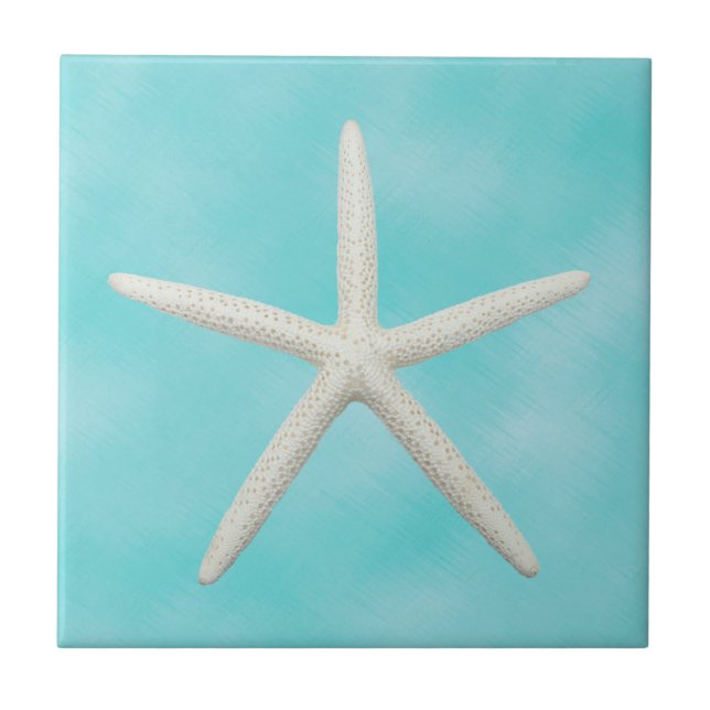 Single Starfish on Aqua Blue Ceramic Tile (Front)