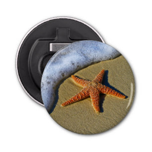 Single Starfish on Beach Bottle Opener
