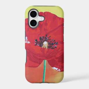 Single Stem Poppy On Red Green And Orange Backgrou