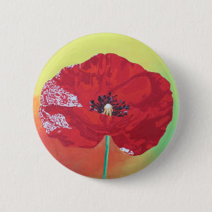 Single Stem Poppy On Red Green And Orange Backgrou 6 Cm Round Badge