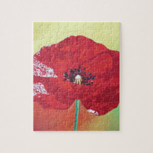 Single Stem Poppy On Red Green And Orange Backgrou Jigsaw Puzzle