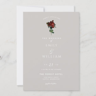 Single Stem Vintage Red Rose Wedding Invitations