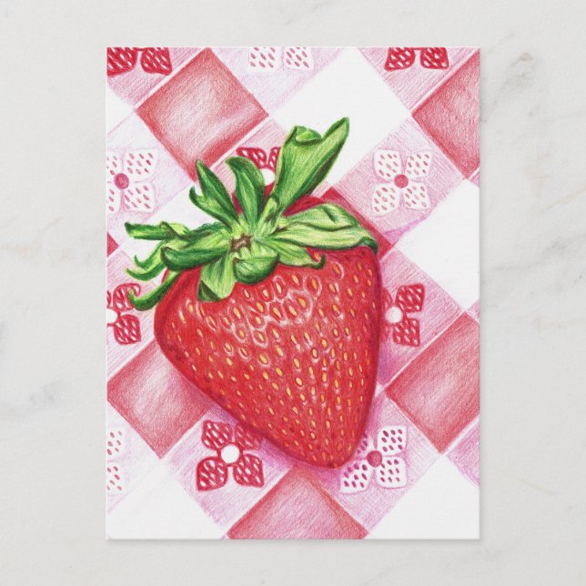 Single Strawberry Art Postcard (Front)