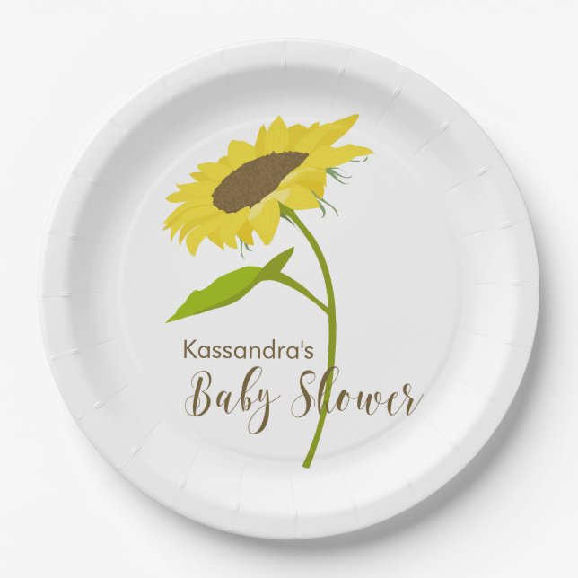 Single Sunflower Baby Shower Plates (Front)
