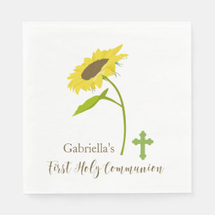 Single Sunflower With Cross First Holy Communion Napkin