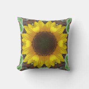 Single Sunflower with Mint Leaves Cushion