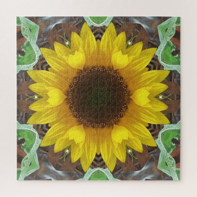 Single Sunflower with Mint Leaves Jigsaw Puzzle (Vertical)