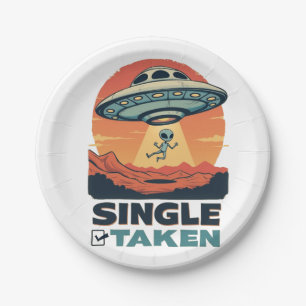 Single Taken Spaceship Abducting Alien Valentine Paper Plate