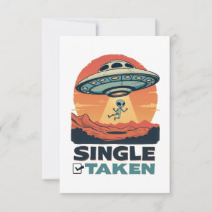 Single Taken Spaceship Abducting Alien Valentine Thank You Card