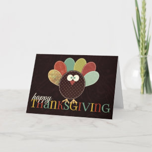 Single Thanksgiving Patchwork Turkey Holiday Card
