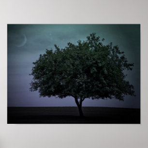 single tree with moon and stars poster