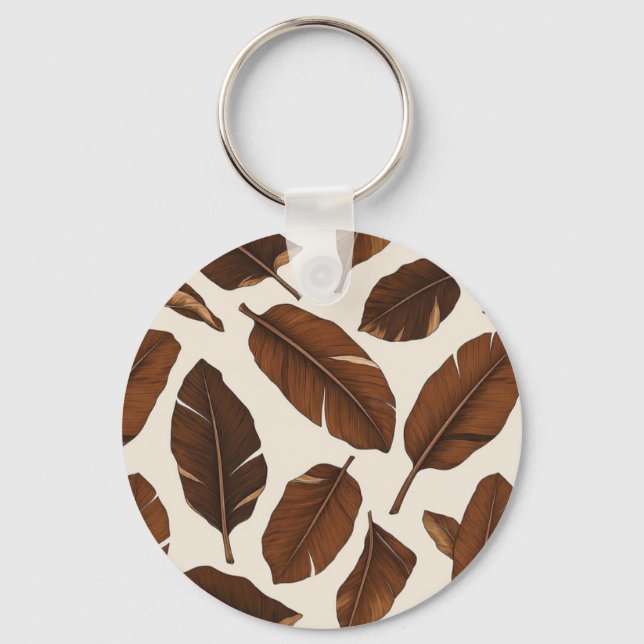 single Tropical Banana Leaves Pattern Keychain (Front)