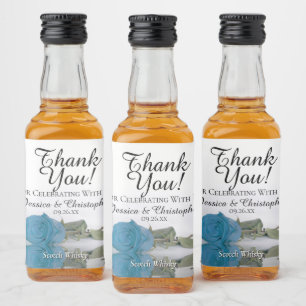 Single Turquoise Blue Rose Wedding Thank You Mini Liquor Bottle Label