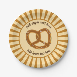Single Twisted Pretzel on Sunburst - curved text Paper Plate