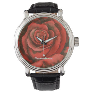 Single vivid red rose in close up watch