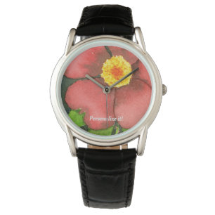 Single vivid red wild rose in close up watch
