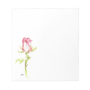 Single Watercolor Pink Red Rose Handpainted Notepad