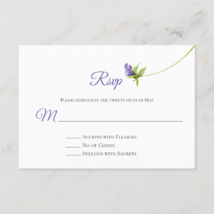 Single Watercolor Purple Blossom Green Leaves RSVP Card