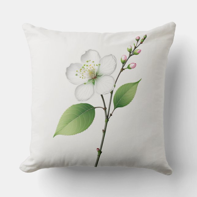 Single White Cherry Blossom Cushion (Front)
