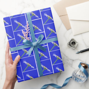 Single White Daisy Flower Photo on Blue Squares  Wrapping Paper