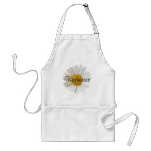 Single White Daisy Flower Your Name Floral Standard Apron