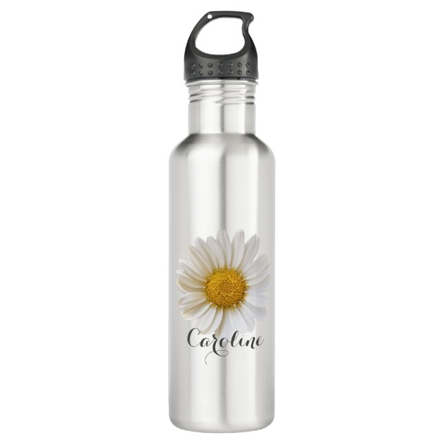 Single White Daisy with Custom Name 710 Ml Water Bottle (Front)