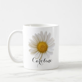 Single White Daisy with Custom Name Coffee Mug