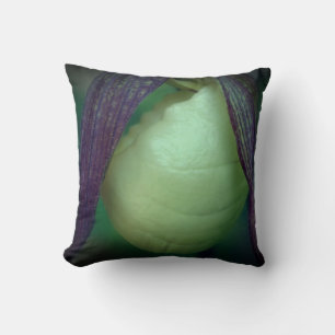 Single White Lady Slipper Orchid Flower Close Up Cushion