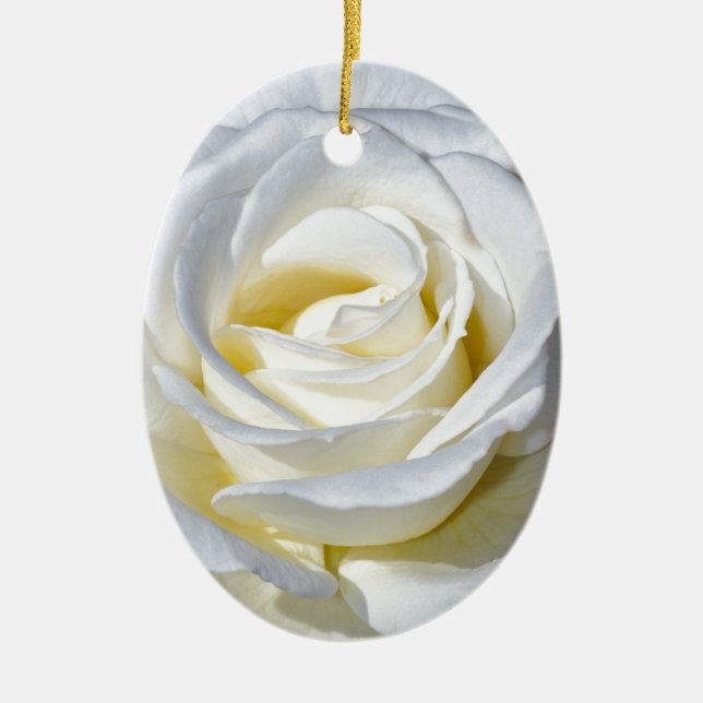 Single white rose blossoms ceramic ornament (Front)