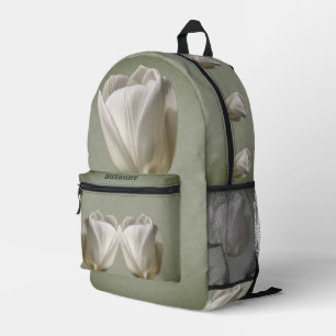 Single White Tulip Flower Personalised Printed Backpack