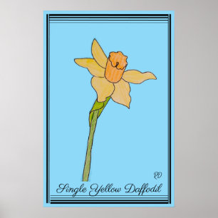 Single Yellow Daffodil Baby Blue Poster