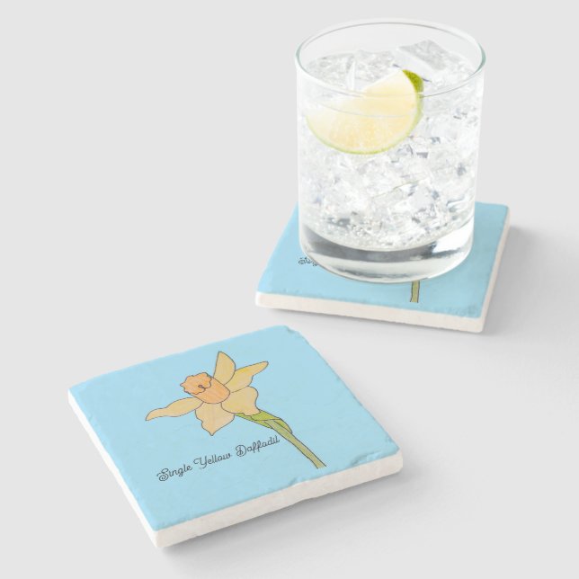 Single Yellow Daffodil  Stone Coaster (Side)