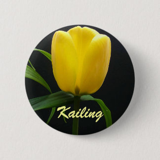 Single yellow tulip flower 6 cm round badge