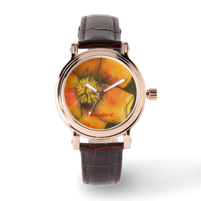 Single yellow wild rose bloom from a watercolor watch (Front)