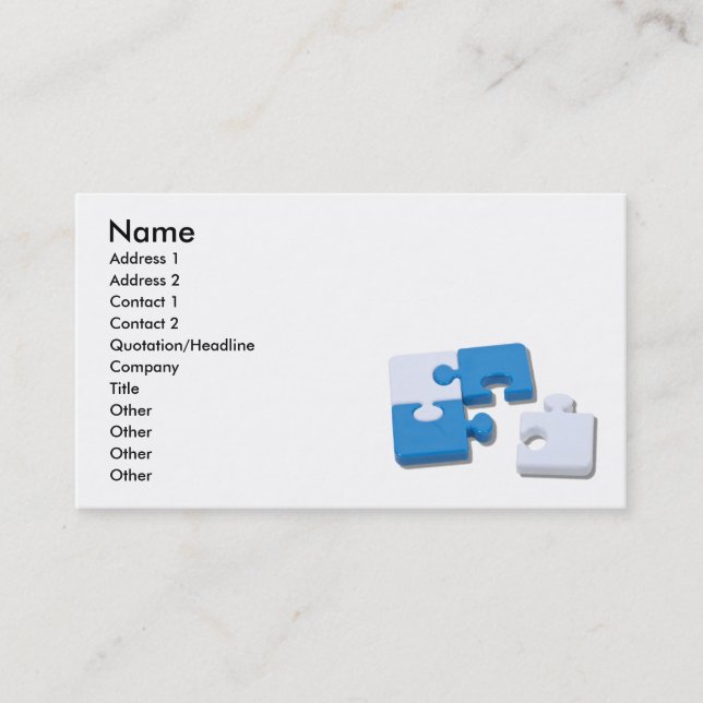 SingledPiecePuzzle101310, Name, Address 1, Addr... Business Card (Front)