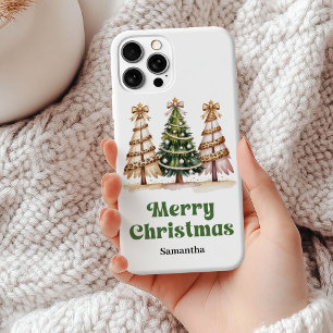 Singular Christmas tree watercolor leopard pattern iPhone 15 Mini Case