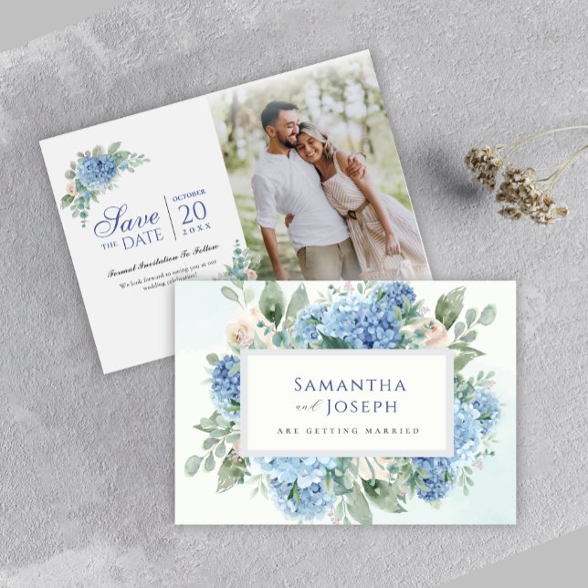 SINI Blue Hydrangea Save The Date With Photo Card (Creator Uploaded)