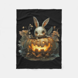 Sinister Bunny Mayhem Creepy Halloween Bunny Pumpk Fleece Blanket