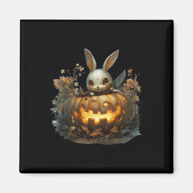 Sinister Bunny Mayhem Creepy Halloween Bunny Pumpk Magnet (Front)