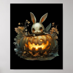 Sinister Bunny Mayhem Creepy Halloween Bunny Pumpk Poster