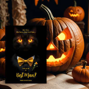 Sinister Cat's Glowing Yellow Eyes Best Man  Invitation
