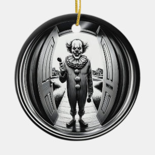 Sinister Clown at Your Door Fisheye Ceramic Ornament