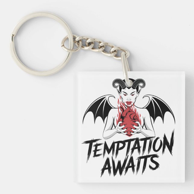 Sinister Gothic Demon Design - Temptation Awaits  Key Ring (Front)