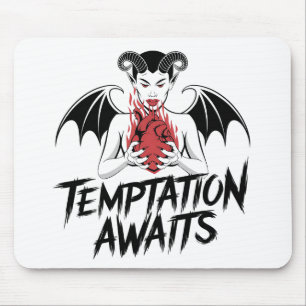 Sinister Gothic Demon Design - Temptation Awaits Mouse Pad